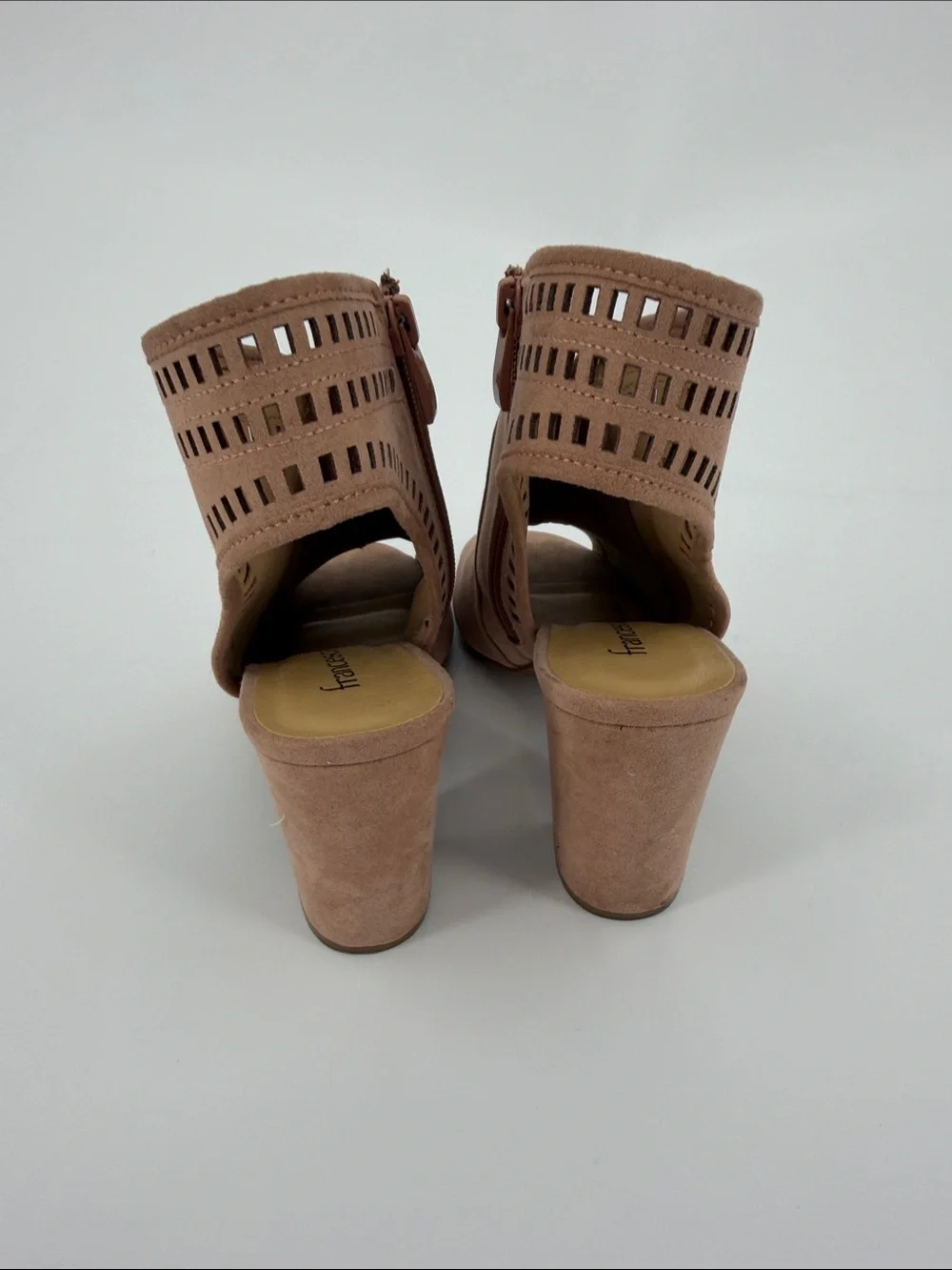 Francesca’s Collection Women’s Taupe Peep-Toe Cutout Block Heel Booties